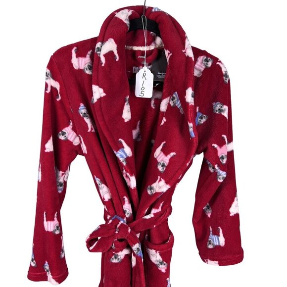 Dearfoams NWT L/XL Fleece Kimono Robe Pug Dog Print Snuggly Buddy Cozy Lounge - Picture 15 of 15